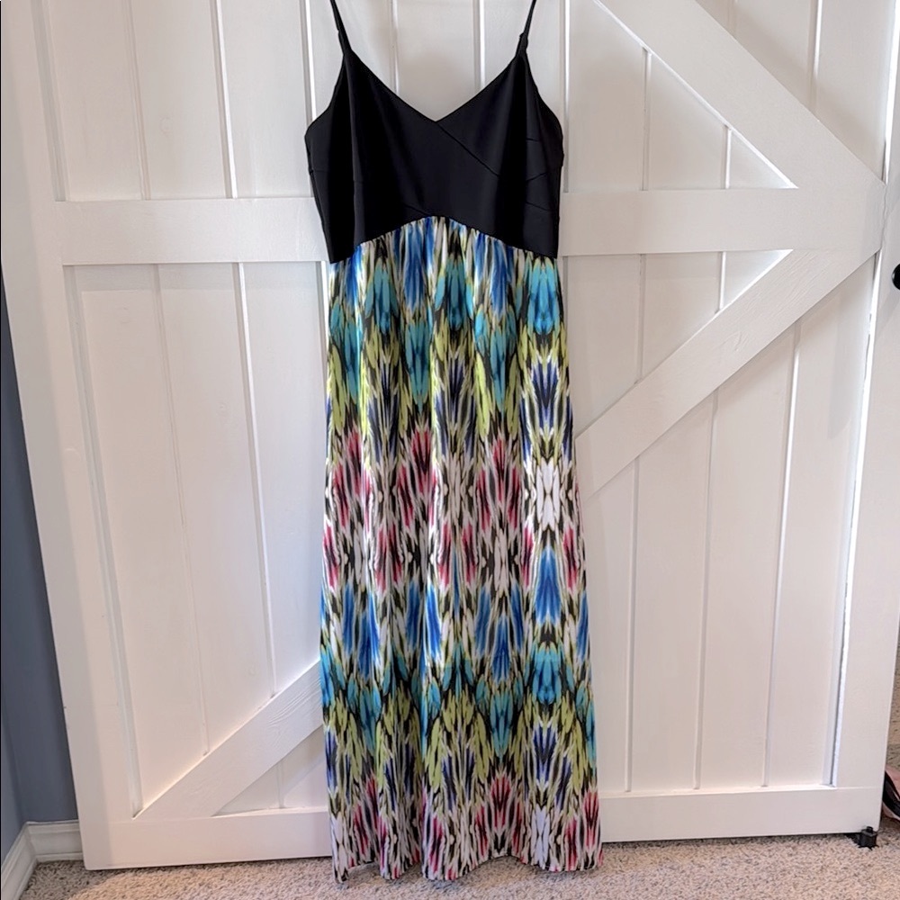 Nicole Miller Black and Vibrant Patterned Maxi Dress